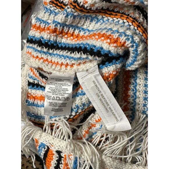 Lou & Grey Loft Fringe Sleeveless Striped Sweater Tank Cream Orange Blue size xs - Picture 12 of 13